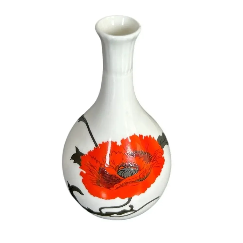 Wedgwood- Cornpoppy Design- Bud Vase- White Orange- 5.25